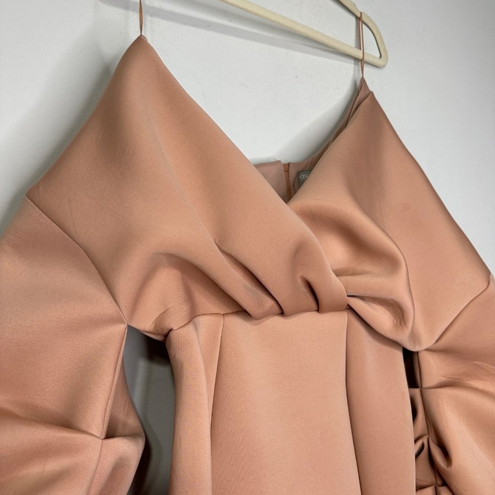 ASOS Maternity Fallen Shoulder Pleated Puff Sleeve Pencil Midi Dress‎ Rose Sz 8 - Picture 5 of 13
